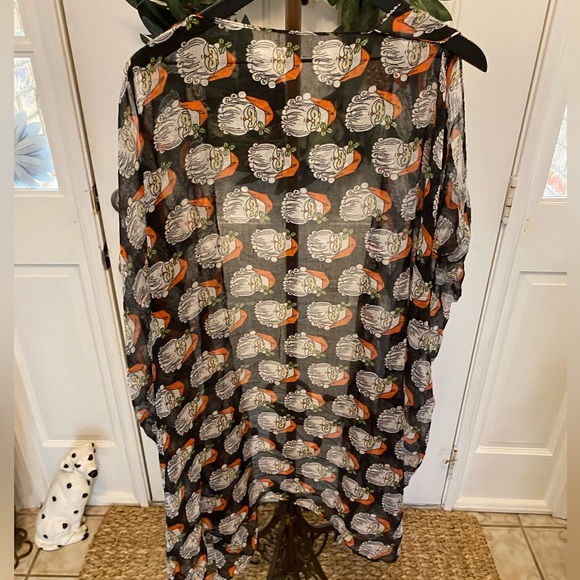 Lightweight Semi Sheer Jolly Santa Claus. Christmas Caftan Kimono Cardigan SS OS - Picture 2 of 5